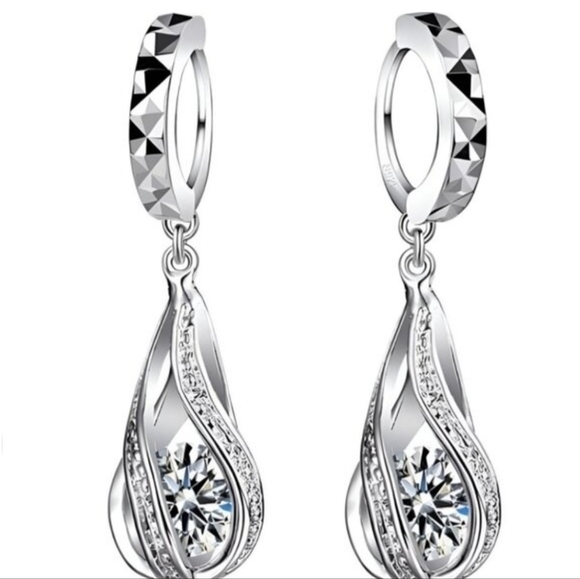 Sterling Silver Wedding Jewelry SetforWomen,SwirlingWaterDropp,Bridal,925STAMPED - Picture 2 of 9